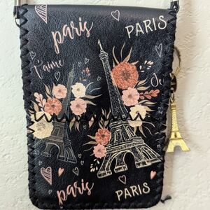 Stylish Black Paris-Themed Crossbody Bag